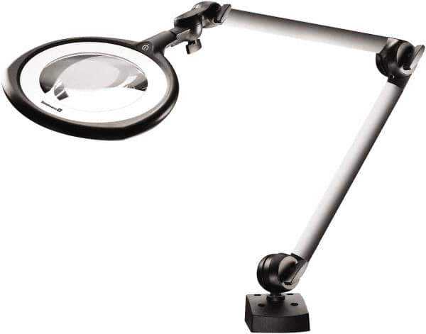Waldmann Lighting - 31 Inch, Articulated, Clamp Mounted, LED, Silver, Magnifying Task Light - 14 Watt, 100 to 240 Volt, 1.75x Magnification, 160mm Wide - Industrial Tool & Supply