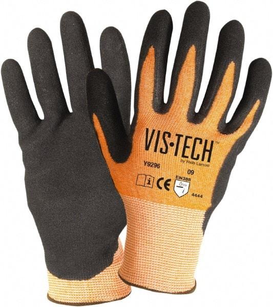 Wells Lamont - Size 2XL (11), ANSI Cut Lvl 4, Nitrile Coated HPPE Fiber/Stainless Steel Cut Resistant Gloves - Palm & Fingertips Coated, Hi-Vis Orange/Black, Paired - Industrial Tool & Supply