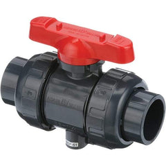 Asahi/America - 2-1/2" Pipe, Full Port, PVC True Union Design Ball Valve - 1 Piece, Socket Ends, Tee Handle - Industrial Tool & Supply