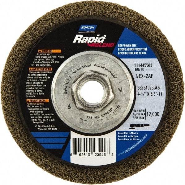 Norton - 4-1/2" Wheel Diam, 4/5" Wheel Thickness, 5/8" Arbor Hole, Type 27 Depressed Center Wheel - Fine Grade, Aluminum Oxide - Industrial Tool & Supply