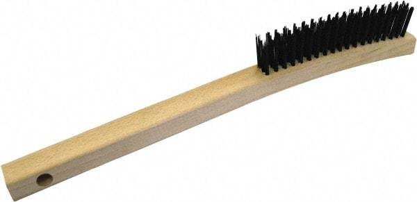 Gordon Brush - 3 Rows x 19 Columns Steel Scratch Brush - 5-3/4" Brush Length, 13-3/4" OAL, 1/8 Trim Length, Wood Curved Handle - Industrial Tool & Supply