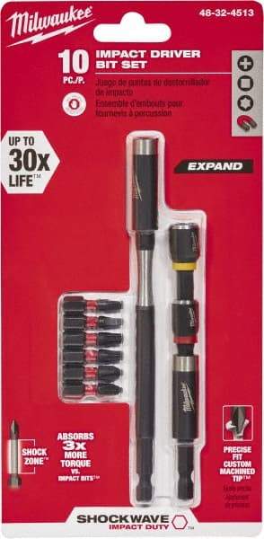 Milwaukee Tool - Impact Ready Accessory Set - 1/4" Hex Drive, Phillips, Slotted, Torx, Square Point - Industrial Tool & Supply