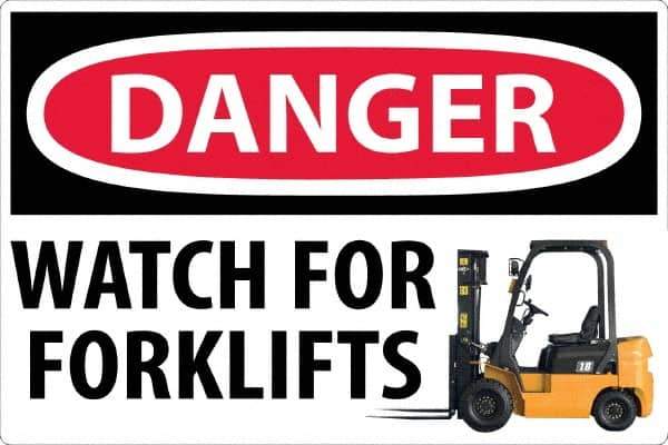 NMC - "Danger - Watch For Forklifts", 24" Long x 36" Wide, Sportwalk Safety Sign - Rectangle, 0.005" Thick, Use for Workplace/Safety - Industrial Tool & Supply