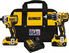 DeWALT - 20 Volt Cordless Tool Combination Kit - Includes 1/2" Brushless Hammer Drill & 1/4" 3-Speed Brushless Impact Driver, Lithium-Ion Battery Included - Industrial Tool & Supply