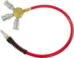 PRO-SOURCE - 3/8" ID 5' Long Lead-In Whip Hose - Manifold with (3) Automotive Couplers Ends, 200 Working psi, 165°, 3/8" Fitting, Transparent Red - Industrial Tool & Supply