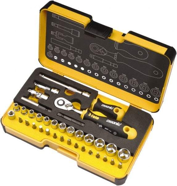 Felo - 36 Piece 1/4" Drive Ratchet Socket Set - Comes in Strongbox Case - Industrial Tool & Supply