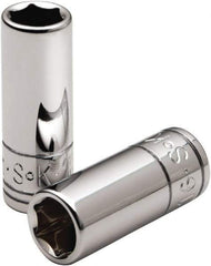SK - 3/8", 1/4" Drive, Deep Hand Socket - 6 Points, Steel, Chrome Finish - Industrial Tool & Supply