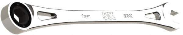 SK - 9mm 6 Point Combination Wrench - 7-3/4" OAL, Steel, Full Polish Finish - Industrial Tool & Supply