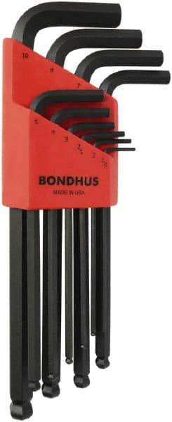 Bondhus - L-Wrench L-Wrench Hex Key Set - Hex Range 1.5 to 10mm, Protanium High Torque Steel - Industrial Tool & Supply