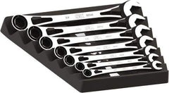 SK - 7 Piece, 3/8" to 3/4", 6 Point Ratcheting Combination Wrench Set - Inch Measurement Standard, Full Polish Chrome Finish, Comes in Plastic Tray - Industrial Tool & Supply