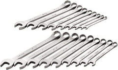 SK - 18 Piece, 1/4" to 3/4" (10mm to 18mm), 12 Point Combination Wrench Set - Inch/Metric Measurement Standard, Full Polish Chrome Finish, Comes in Roll-Up Pouch - Industrial Tool & Supply
