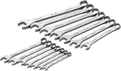SK - 14 Piece, 6mm to 19mm, 12 Point Combination Wrench Set - Metric Measurement Standard, Full Polish Chrome Finish, Comes in Roll-Up Pouch - Industrial Tool & Supply