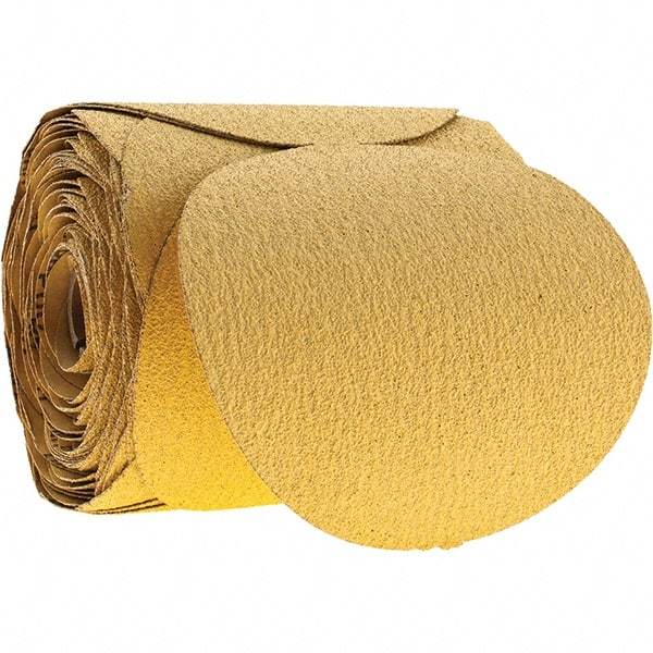 Tru-Maxx - 6" Diam, 60 Grit Aluminum Oxide Adhesive PSA Disc - Medium Grade, Gold, C Weighted Backing, Flexible, 3,000 Max RPM - Industrial Tool & Supply