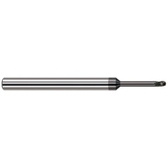 Ball End Mill: 0.047″ Dia, 0.07″ LOC, 3 Flute, Solid Carbide 2-1/2″ OAL, 1/8″ Shank Dia, 42 ° Helix, Amorphous Diamond Coated, Single End