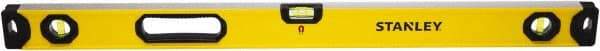 Stanley - Magnetic 48" Long 3 Vial Box Beam Level - Aluminum, Yellow, 1 Level & 2 Plumb Vials - Industrial Tool & Supply
