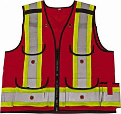 Viking - Size L High Visibility Red Solid Surveyor's Vest - 43" Chest, CSA Z96-09 Class 1, Level 2, Zipper Closure, 8 Pockets, Nylon - Industrial Tool & Supply