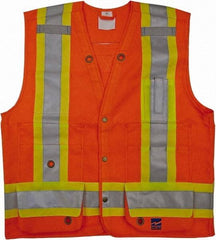 Viking - Size 4XL High Visibility Orange Solid Surveyor's Vest - 58" Chest, CSA Z96-09 Class 2, Level 2, ANSI 107-2010 Class 2, Level 2, Snaps Closure, 8 Pockets, Polyester - Industrial Tool & Supply
