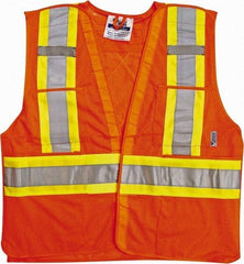 Viking - Size 2X/3XL High Visibility Orange Mesh Breakaway Vest - 51 to 55" Chest, ANSI 107-2010 Class 2, Level 2, Hook & Loop Closure, 4 Pockets, Polyester - Industrial Tool & Supply
