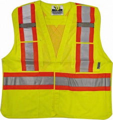 Viking - Size 4X/5XL High Visibility Lime Mesh Breakaway Vest - 58 to 60" Chest, ANSI 107-2010 Class 2, Level 2, Hook & Loop Closure, 4 Pockets, Polyester - Industrial Tool & Supply
