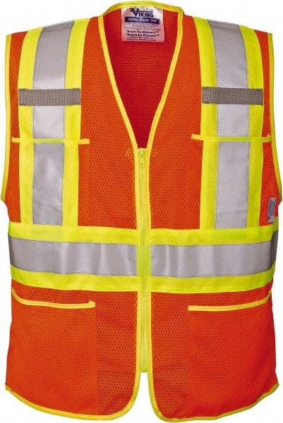 Viking - Size 3XL High Visibility Orange Mesh Public Safety Vest - 55" Chest, ANSI 107-2010 Class 2, Level 2, Zipper Closure, 4 Pockets, Polyester - Industrial Tool & Supply