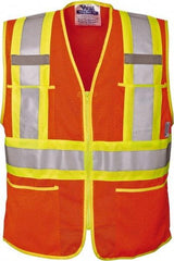 Viking - Size 5XL High Visibility Orange Mesh Public Safety Vest - 60" Chest, ANSI 107-2010 Class 2, Level 2, Zipper Closure, 4 Pockets, Polyester - Industrial Tool & Supply