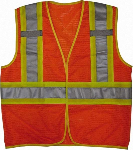 Viking - Size 2X/3XL High Visibility Orange Mesh Public Safety Vest - 51 to 55" Chest, ANSI 107-2010 Class 2, Level 2, Hook & Loop Closure, Polyester - Industrial Tool & Supply