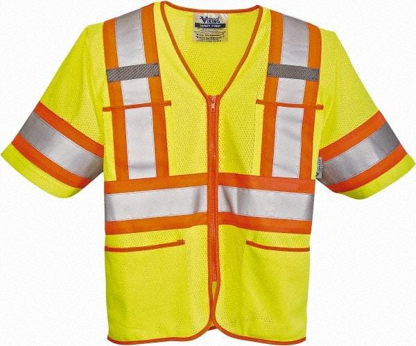 Viking - Size S High Visibility Lime Mesh Public Safety Vest - 37" Chest, Zipper Closure, 4 Pockets, Polyester - Industrial Tool & Supply