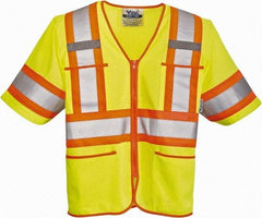 Viking - Size S High Visibility Lime Mesh Public Safety Vest - 37" Chest, Zipper Closure, 4 Pockets, Polyester - Industrial Tool & Supply