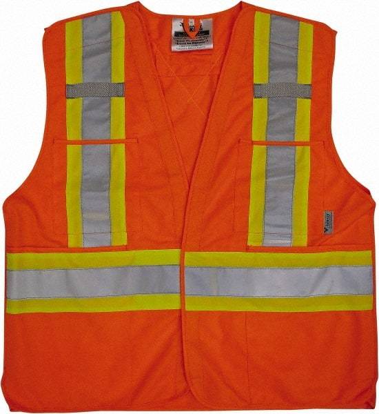 Viking - Size 4X/5XL High Visibility Orange Solid Breakaway Vest - 58 to 60" Chest, Hook & Loop Closure, 4 Pockets, Polyester - Industrial Tool & Supply