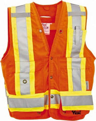 Viking - Size 2XL High Visibility Orange Solid Surveyor's Vest - 51" Chest, Snaps Closure, 13 Pockets, Polyester - Industrial Tool & Supply