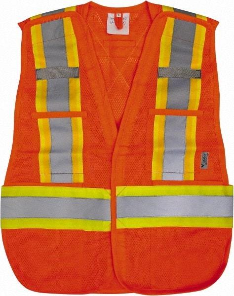 Viking - Size 4XL High Visibility Orange Mesh Public Safety Vest - 58" Chest, Zipper Closure, 4 Pockets, Polyester - Industrial Tool & Supply