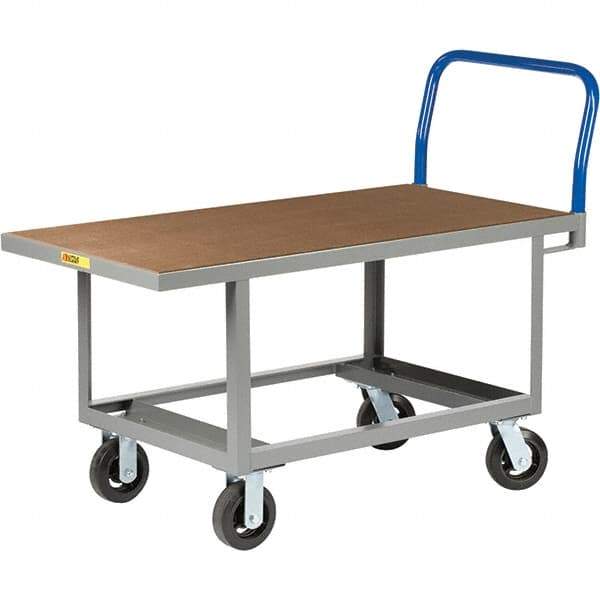 Little Giant - 2,000 Lb Capacity Steel Platform Truck - Steel Deck, 40" OAW, 48" Platform Length, Mold On Rubber Casters - Industrial Tool & Supply