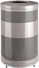 Rubbermaid - 51 Gal Silver Round Decorative Waste Receptacle With Top - Steel, 902mm High - Industrial Tool & Supply