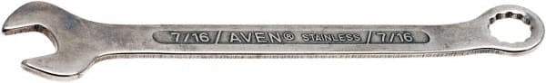Aven - 7/16" 12 Point Combination Wrench - 6-1/16" OAL, Stainless Steel, Polished Finish - Industrial Tool & Supply