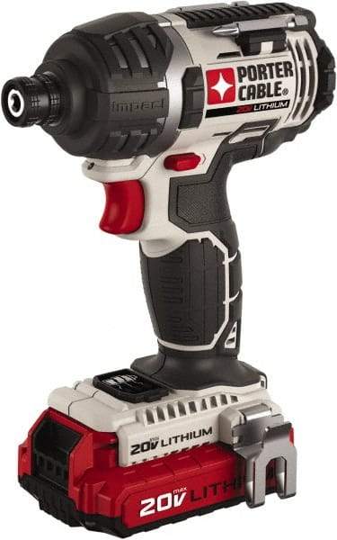 Porter-Cable - 20 Volt, 1/4" Drive, Cordless Impact Driver - Pistol Grip Handle, 2900 RPM, 2 Lithium-Ion Batteries Included - Industrial Tool & Supply