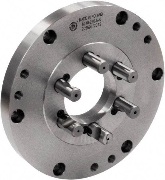 Bison - Adapter Back Plate for 10" Diam Self Centering Lathe Chucks - D1-8 Mount, 5.3583" Through Hole Diam, 9.8425" OD, 0.1772" Flange Height, Cast Iron - Industrial Tool & Supply
