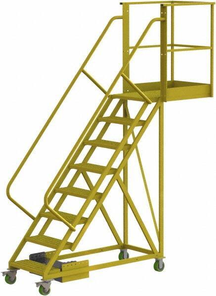 TRI-ARC - 122" 8 Step Configurable Cantilever Ladder - Unsupported, 300 Lb Capacity, 80" Platform Height, 30" Base Width x 99" Base Depth, Perforated Tread - Industrial Tool & Supply