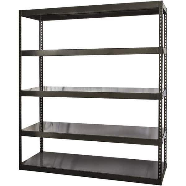 Hallowell - 5 Shelf Starter Solid Steel Waterfall Open Steel Shelving - 1,900 Lb Capacity, 96" Wide x 84" High x 24" Deep, Black - Industrial Tool & Supply