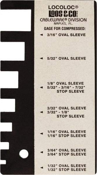 Loos & Co. - 1/32 to 3/16 Inch Range, Wire and Sheet Metal Gage - Use with Cable Sleeve Swaging - Industrial Tool & Supply