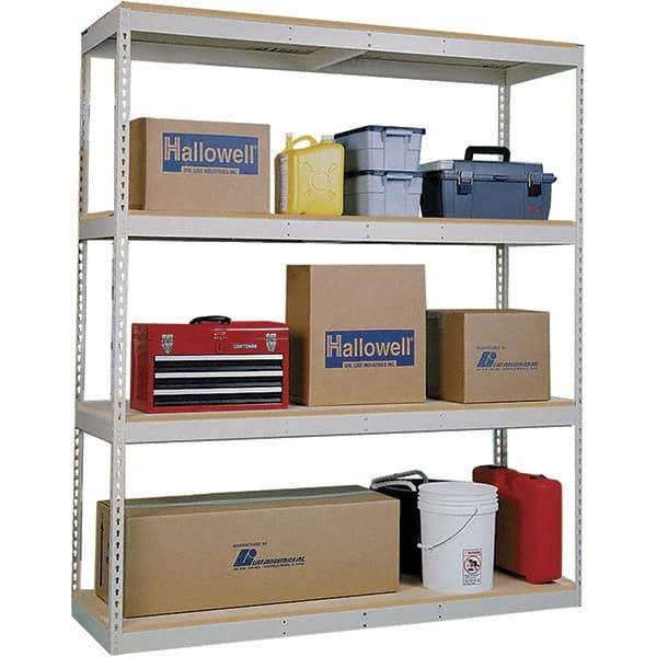 Hallowell - 4 Shelf Starter Open Steel Shelving - 1 Lb Capacity, 96" Wide x 84" High x 18" Deep, Tan - Industrial Tool & Supply