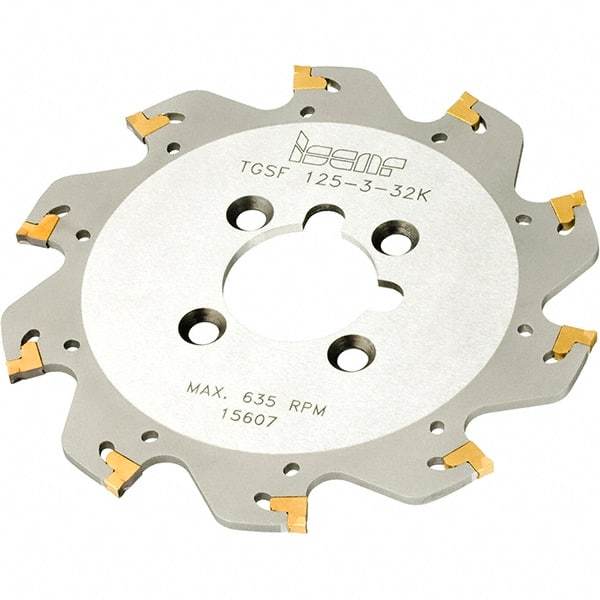 Iscar - Arbor Hole Connection, 1/16" Cutting Width, 1.181" Depth of Cut, 4.921" Cutter Diam, 1-1/4" Hole Diam, 12 Tooth Indexable Slotting Cutter - TGSF Toolholder, TAG N-A, TAG N-C/W/M, TAG N-J/JS/JT, TAG N-LF, TAG N-MF, TAG N-UT Insert - Industrial Tool & Supply