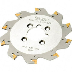 Iscar - Arbor Hole Connection, 3mm Cutting Width, 14.5mm Depth of Cut, 63mm Cutter Diam, 10mm Hole Diam, 5 Tooth Indexable Slotting Cutter - TGSF Toolholder, TAG Insert, Right Hand Cutting Direction - Industrial Tool & Supply
