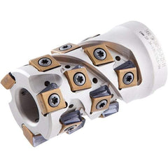 Iscar - 9 Inserts, 2" Cut Diam, 1" Arbor Diam, 1.41" Max Depth of Cut, Indexable Square-Shoulder Face Mill - 0/90° Lead Angle, 2.2" High, T490 LN.. 1306 Insert Compatibility, Through Coolant, Series Helitang - Industrial Tool & Supply