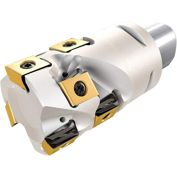Iscar - 40mm Cut Diam, 12.5mm Max Depth of Cut, Indexable Square Shoulder Helical End Mill - T490 LN.. Inserts, C6 Modular Connection, 0° Lead Angle, Through Coolant, Series Helitang - Industrial Tool & Supply