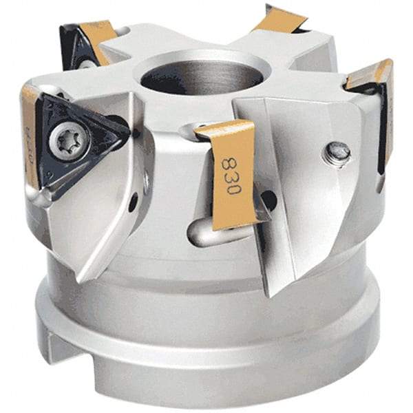 Iscar - 5 Inserts, 80mm Cut Diam, 27mm Arbor Diam, 13.5mm Max Depth of Cut, Indexable Square-Shoulder Face Mill - 0° Lead Angle, 50mm High, H690 TNKX 160610PNTR Insert Compatibility, Through Coolant, Series Helido - Industrial Tool & Supply