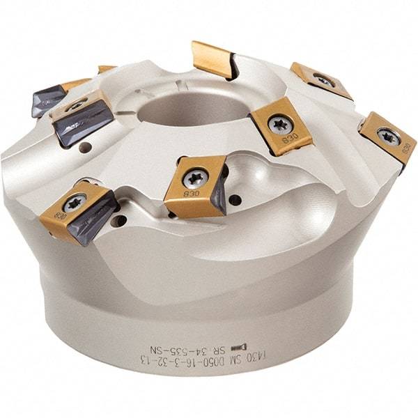 Iscar - 3.388" Cut Diam, 1" Arbor Hole, 1.18" Max Depth of Cut, 60° Indexable Chamfer & Angle Face Mill - 9 Inserts, T490 LN.. Insert, Right Hand Cut, Through Coolant, Series Helitang - Industrial Tool & Supply