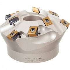 Iscar - 3.388" Cut Diam, 1" Arbor Hole, 1.18" Max Depth of Cut, 60° Indexable Chamfer & Angle Face Mill - 9 Inserts, T490 LN.. Insert, Right Hand Cut, Through Coolant, Series Helitang - Industrial Tool & Supply