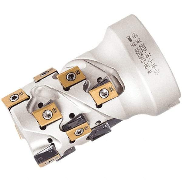 Iscar - 24 Inserts, 40mm Cut Diam, 16mm Arbor Diam, 44mm Max Depth of Cut, Indexable Square-Shoulder Face Mill - 0° Lead Angle, 65mm High, T490 LN.. Insert Compatibility, Through Coolant, Series Helitang - Industrial Tool & Supply