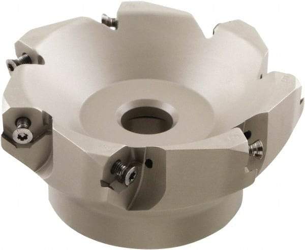 Iscar - 109.4mm Cut Diam, 32mm Arbor Hole, 4.6mm Max Depth of Cut, 50° Indexable Chamfer & Angle Face Mill - 7 Inserts, IQ845 SYHU 07.. Insert, Right Hand Cut, Through Coolant, Series DoveIQMill - Industrial Tool & Supply