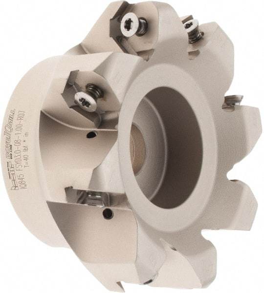 Iscar - 3.37" Cut Diam, 1" Arbor Hole, 0.18" Max Depth of Cut, 50° Indexable Chamfer & Angle Face Mill - 8 Inserts, IQ845 SYHU 07.. Insert, Right Hand Cut, Through Coolant, Series DoveIQMill - Industrial Tool & Supply